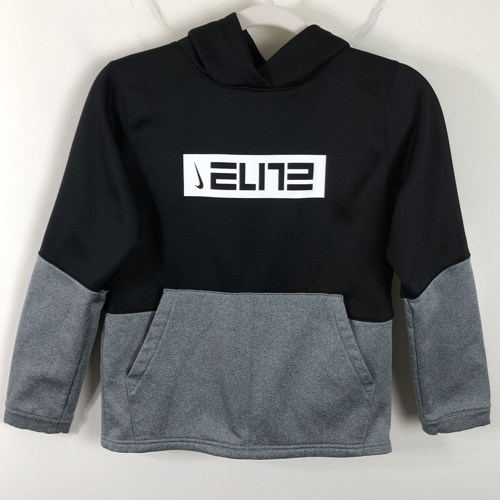 Nike Elite Dri-Fit Pullover Hoodie Youth Sz Large Black Gray Basketball